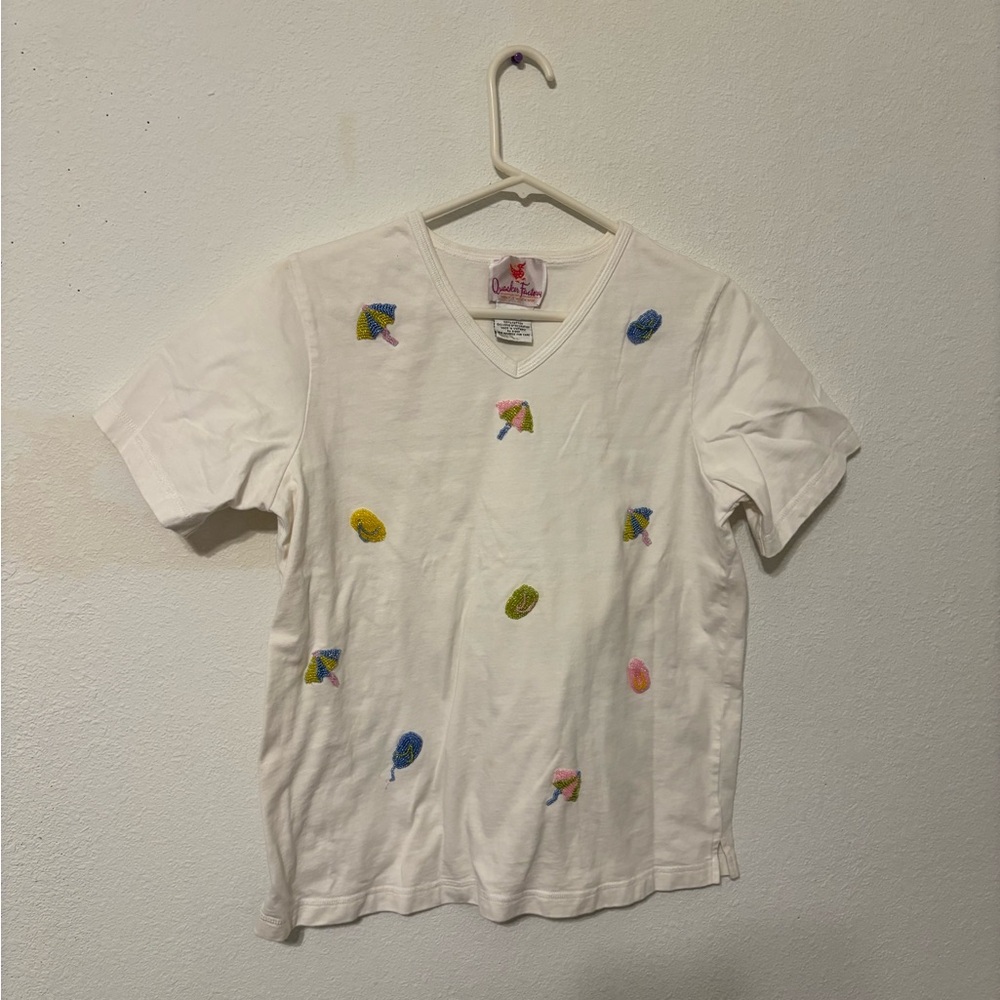 Quacker Factory White Tee with Colorful Accents